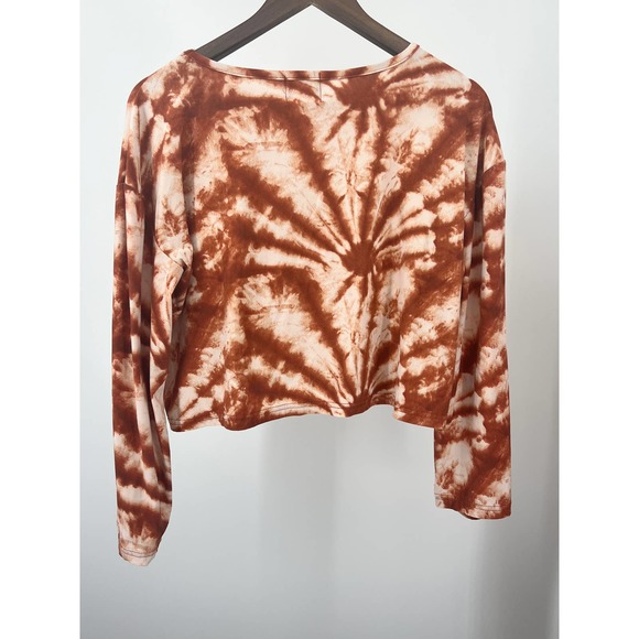 Saturdaze Pajama Set Naughty Tie Dye Rust Cream Pants and Cropped Top Sequins L - Picture 7 of 10